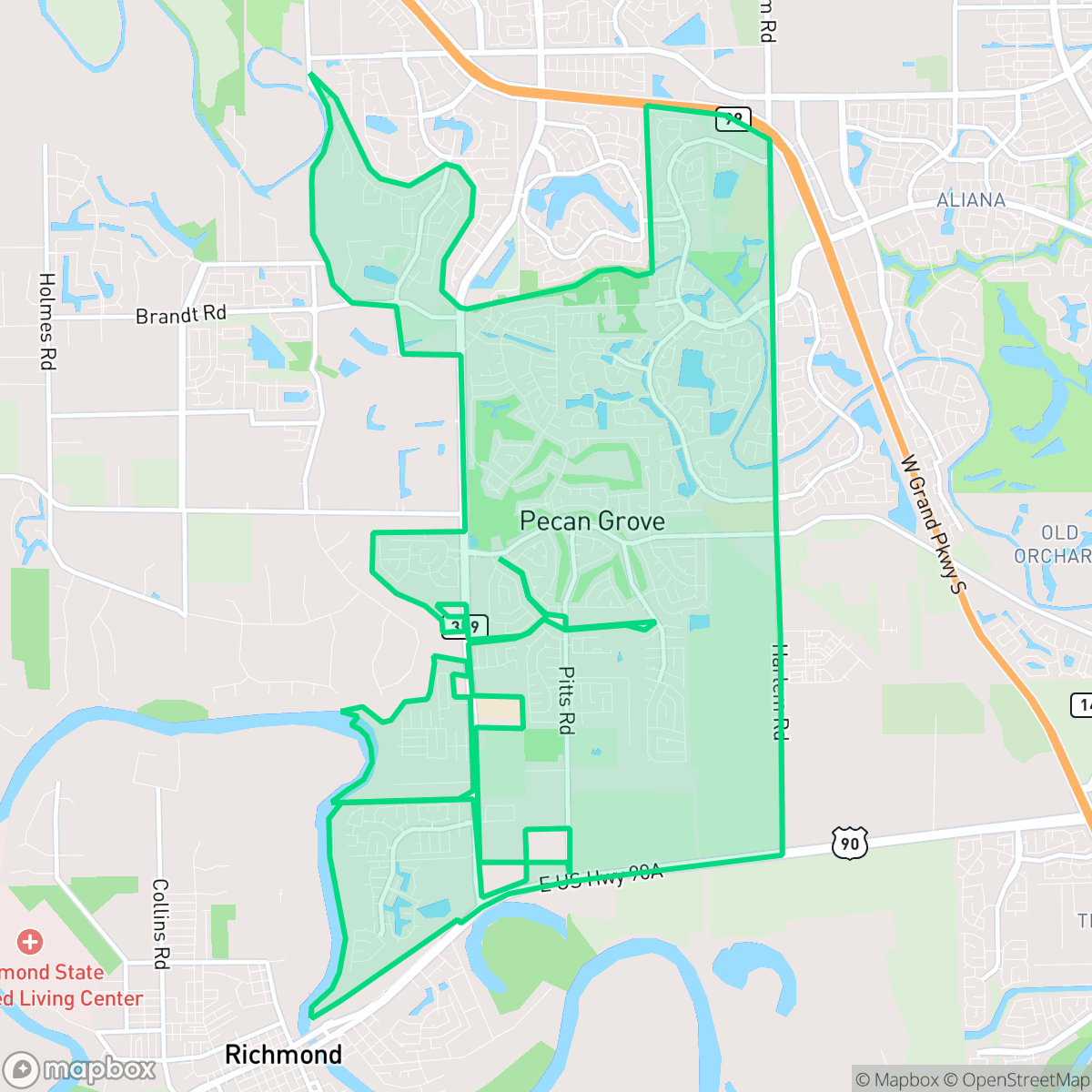 Map showing the location of Pecan Grove, TX — coverage area