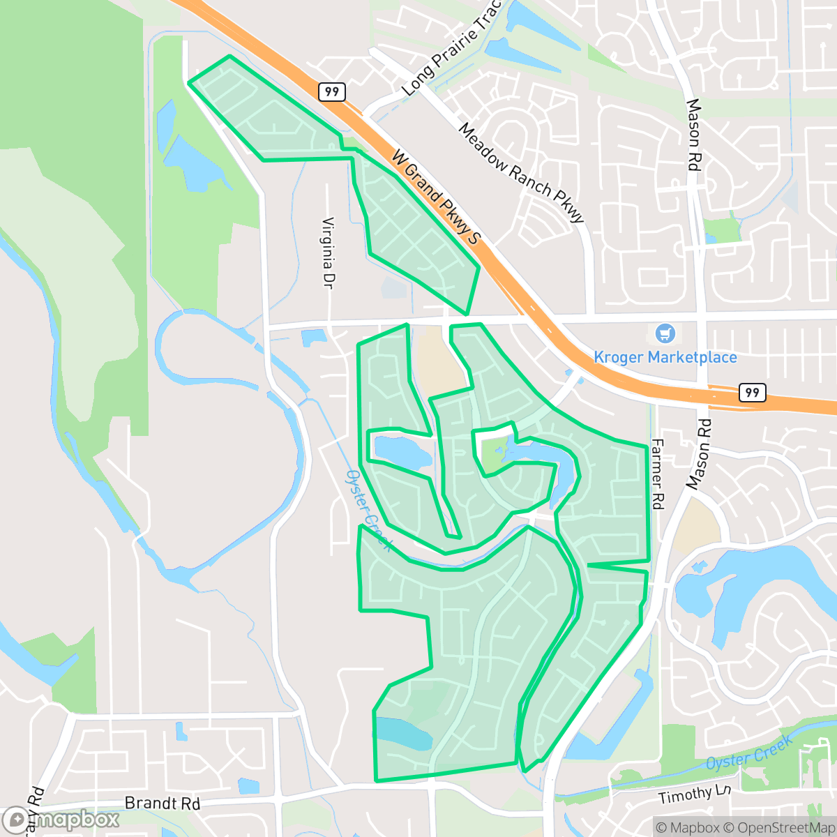 Map showing the location of Long Meadow Farms, Pecan Grove, TX
