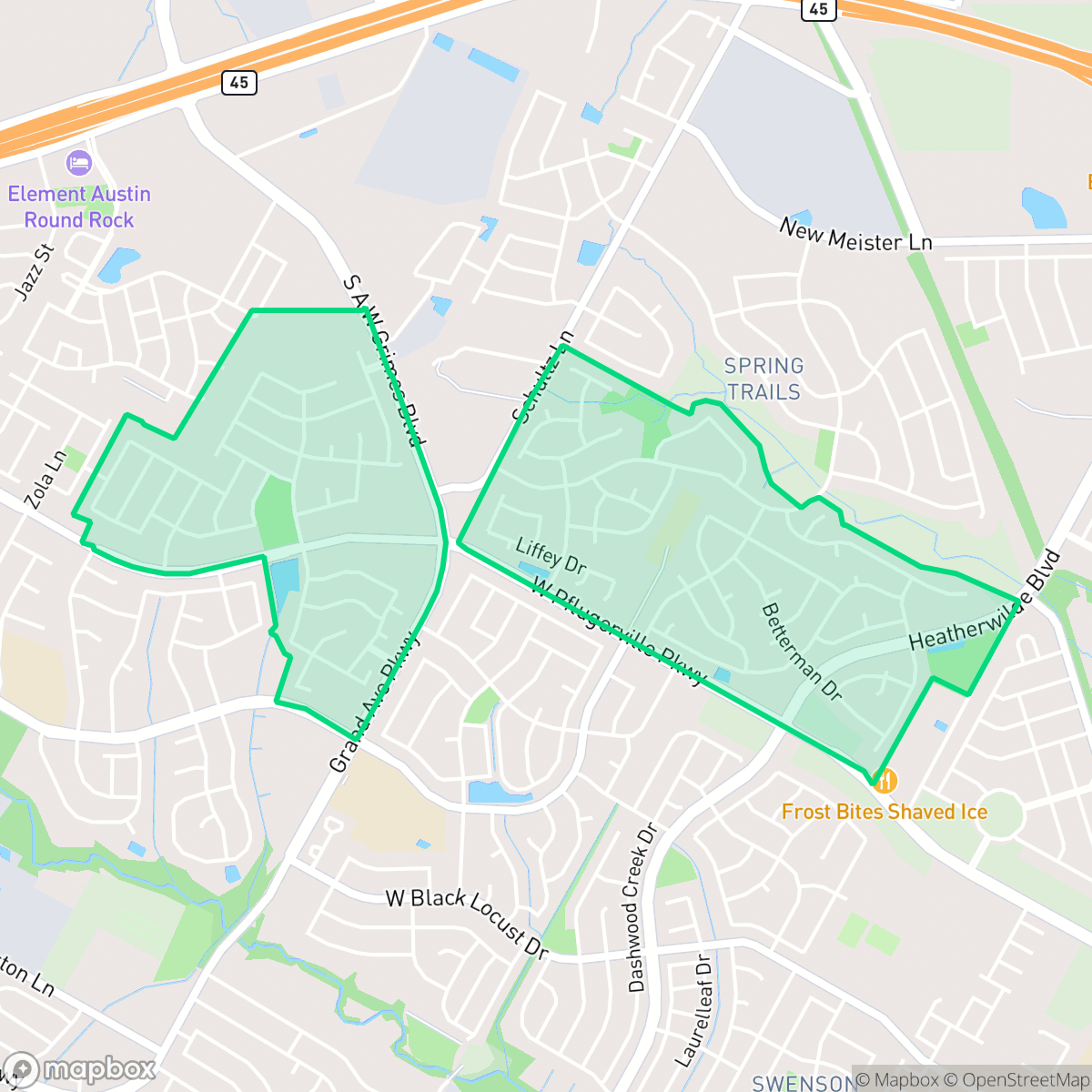 Map showing the location of Cambridge Heights, Pflugerville, TX