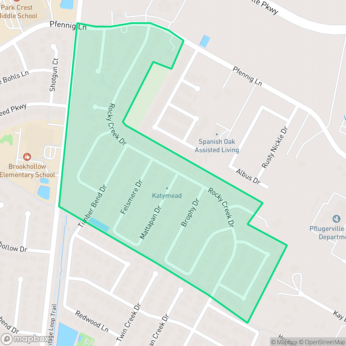 Map showing the location of Katymead, Pflugerville, TX
