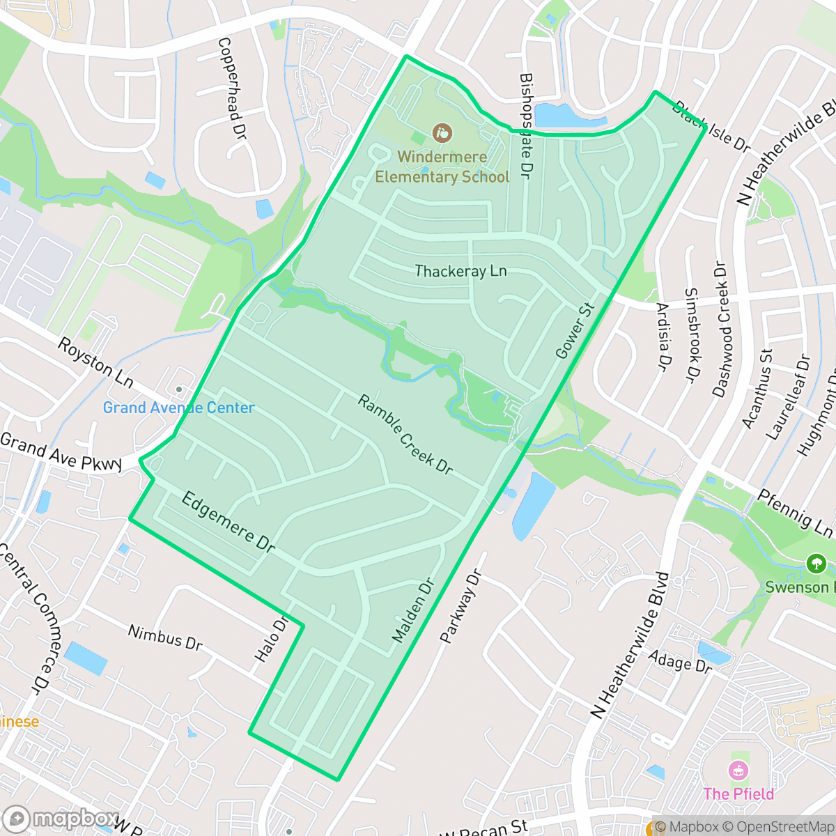 Map showing the location of Windermere, Pflugerville, TX