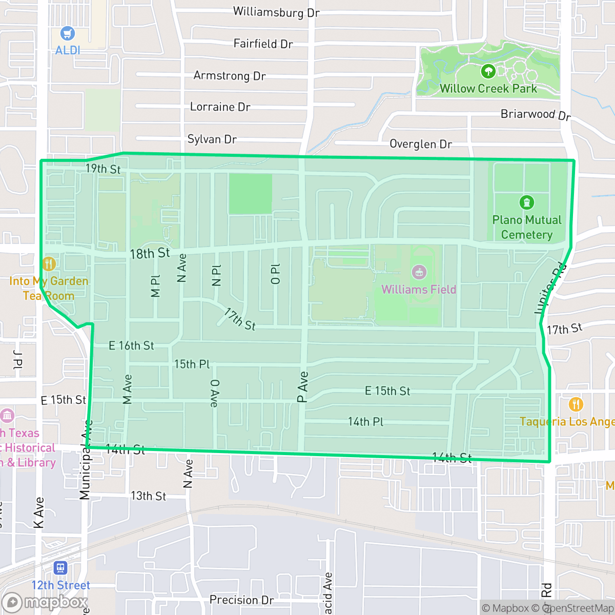 Map showing the location of Old Towne, Plano, TX