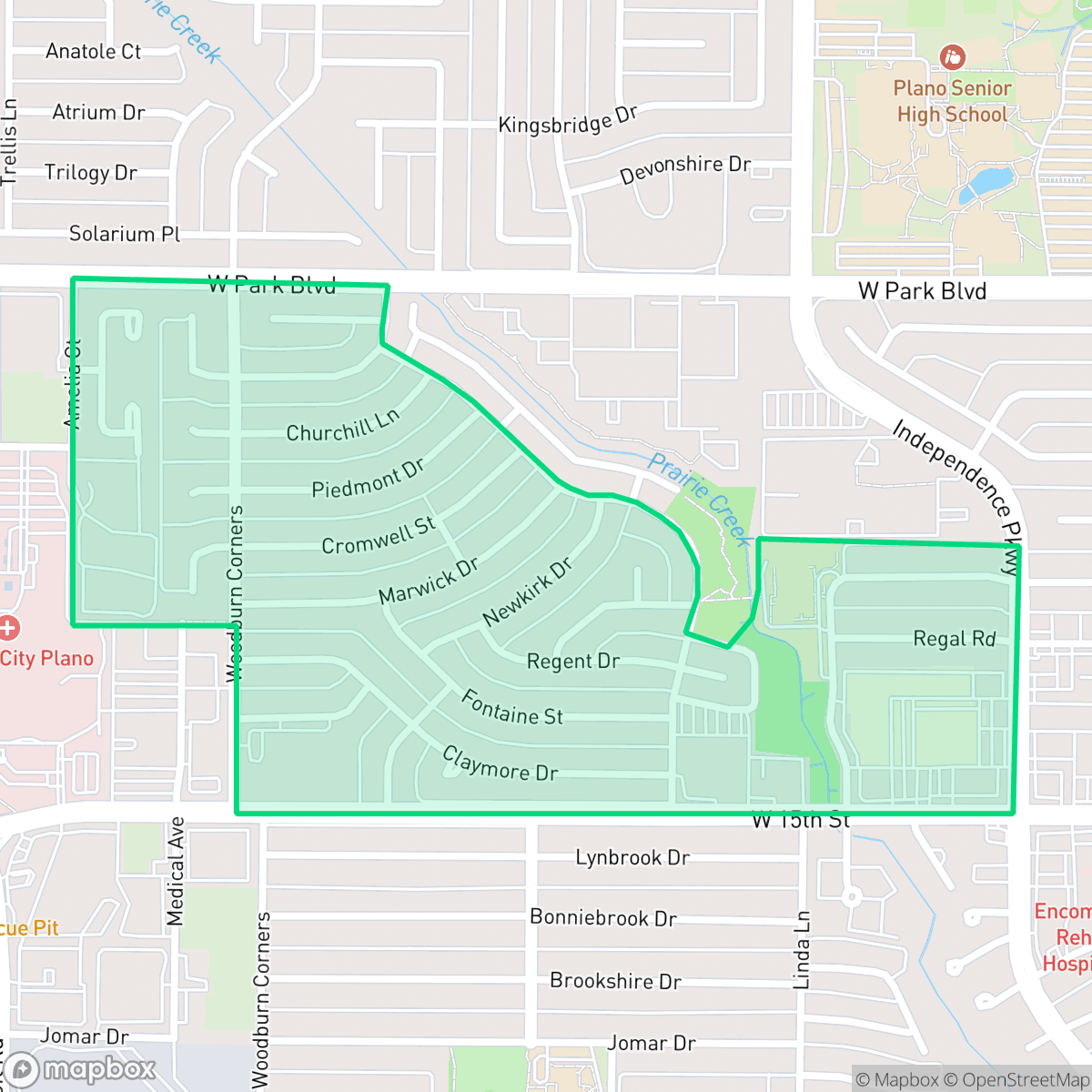 Map showing the location of Silverwood, Plano, TX