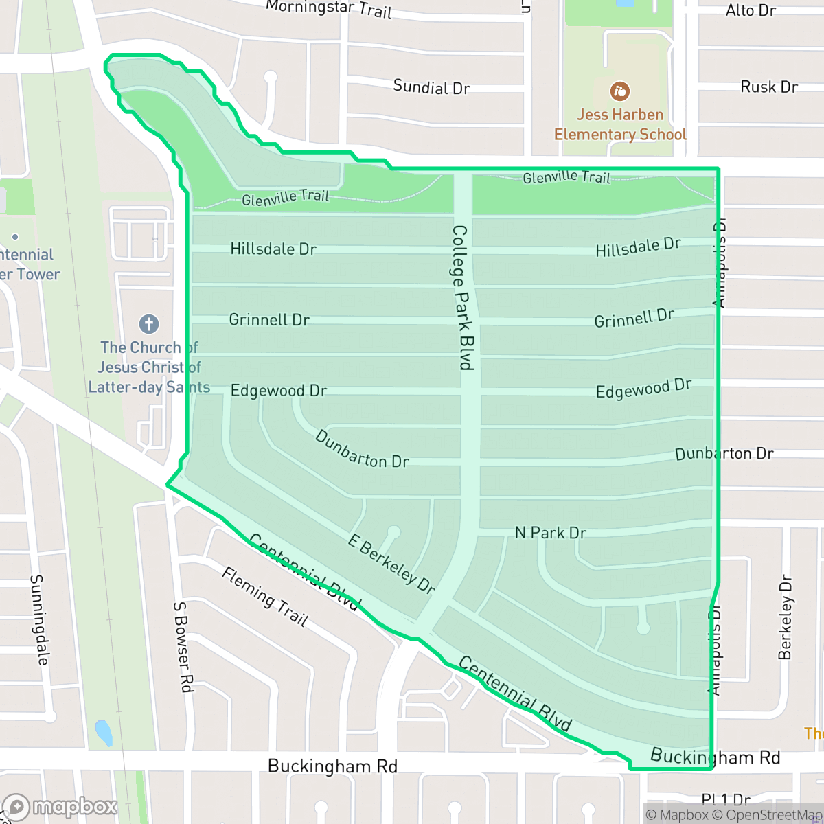 Map showing the location of College Park, Richardson, TX