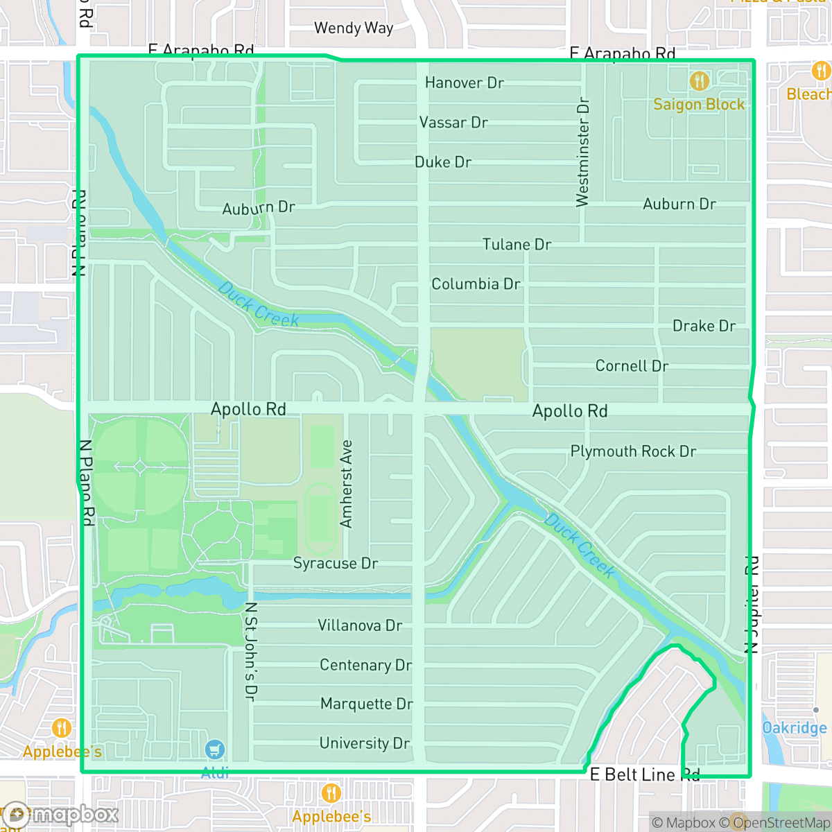 Map showing the location of Duck Creek, Richardson, TX