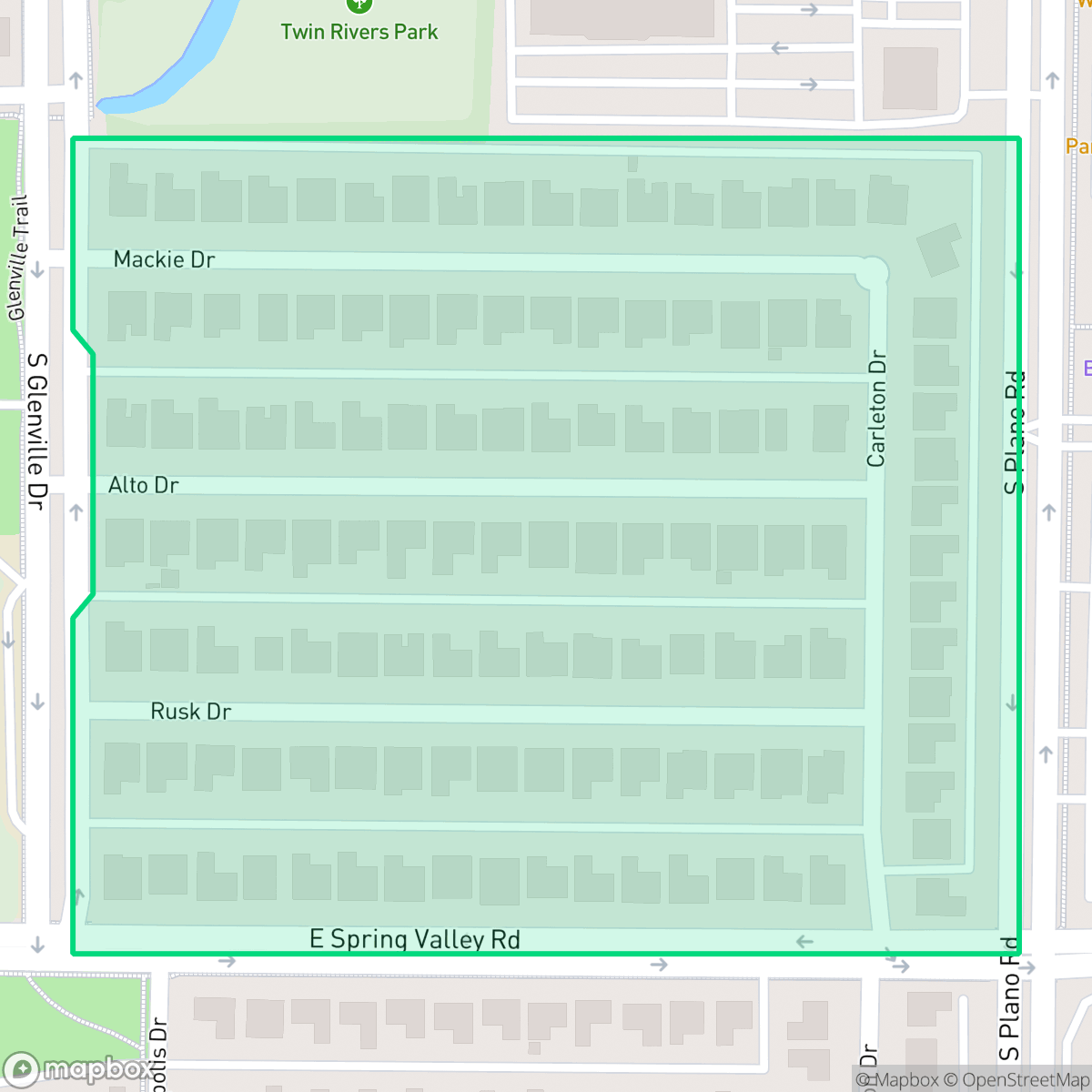 Map showing the location of Glenville Park, Richardson, TX