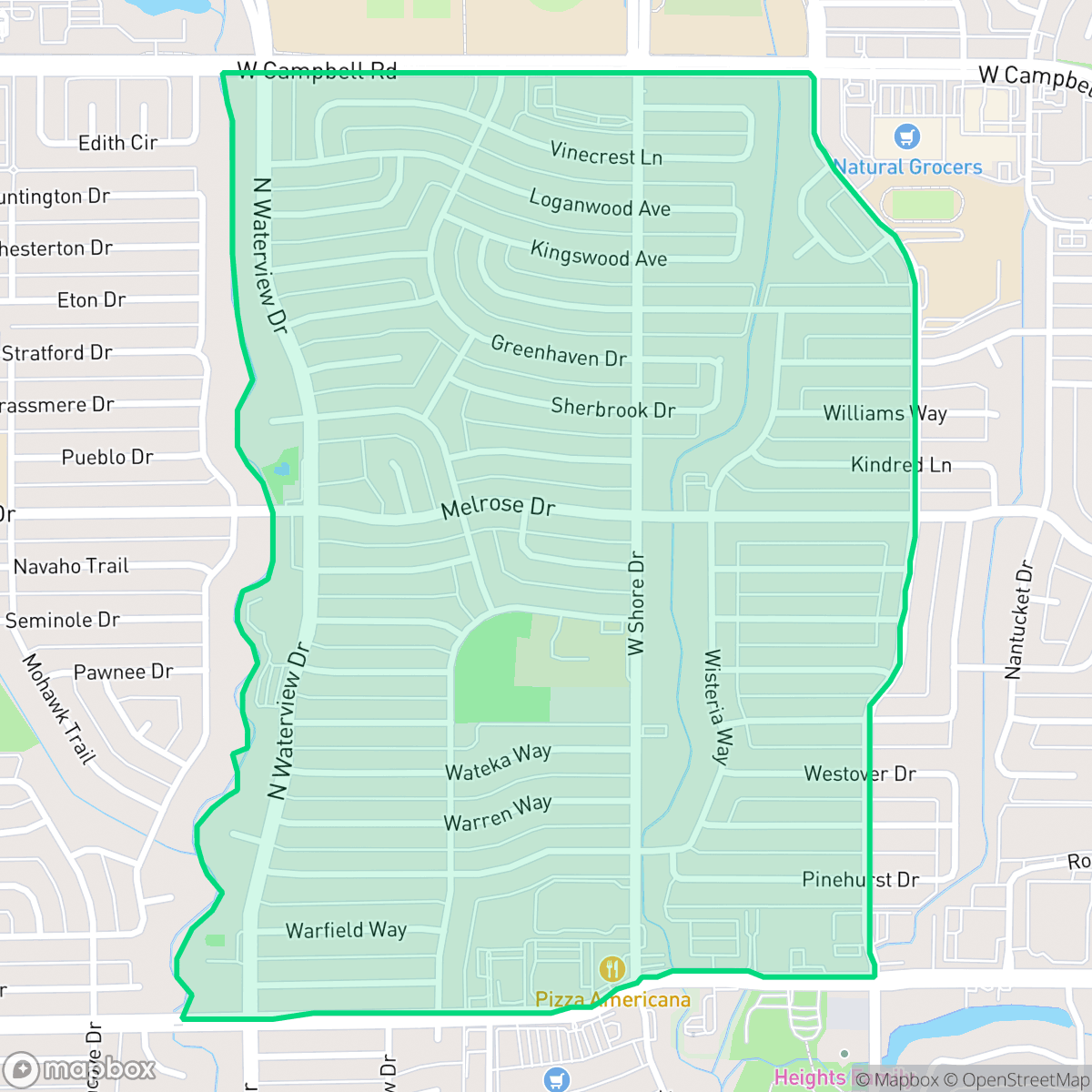 Map showing the location of Greenwood Hills, Richardson, TX
