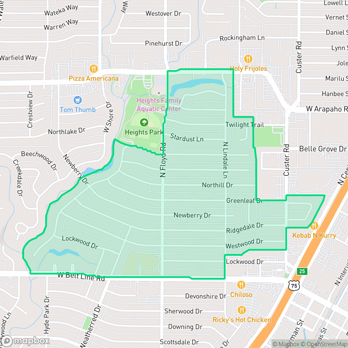 Map showing the location of Heights Park, Richardson, TX