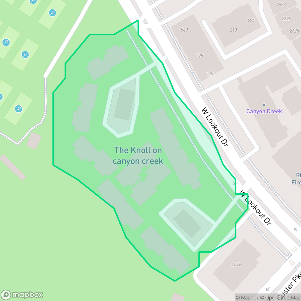 Map showing the location of Knolls of Canyon Creek, Richardson, TX