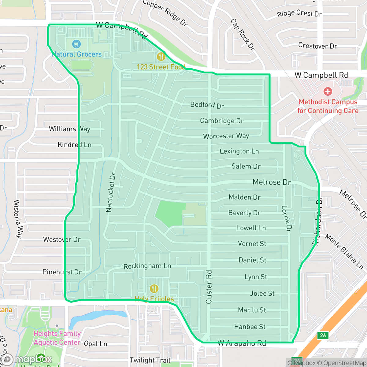 Map showing the location of Northrich, Richardson, TX