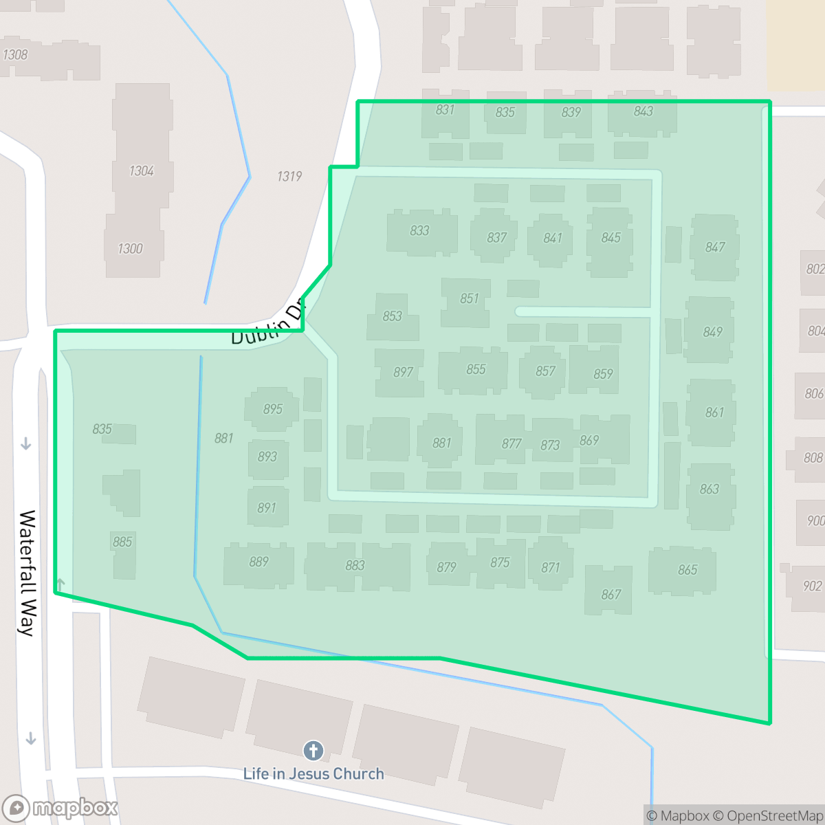 Map showing the location of Waterfall Crossing, Richardson, TX