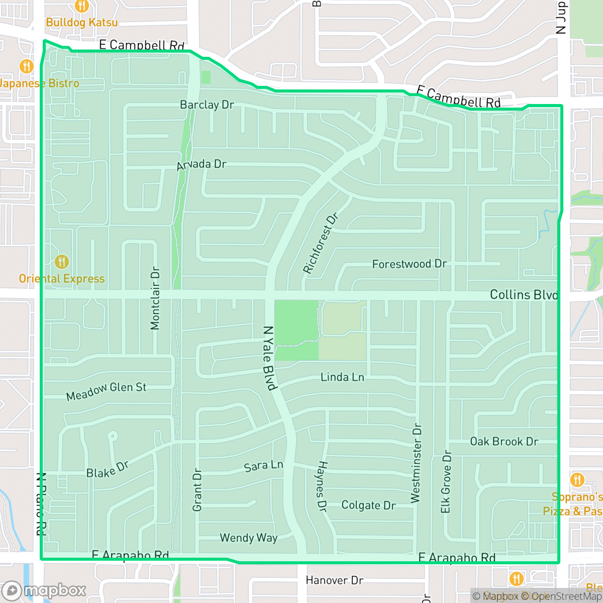 Map showing the location of Yale Park, Richardson, TX