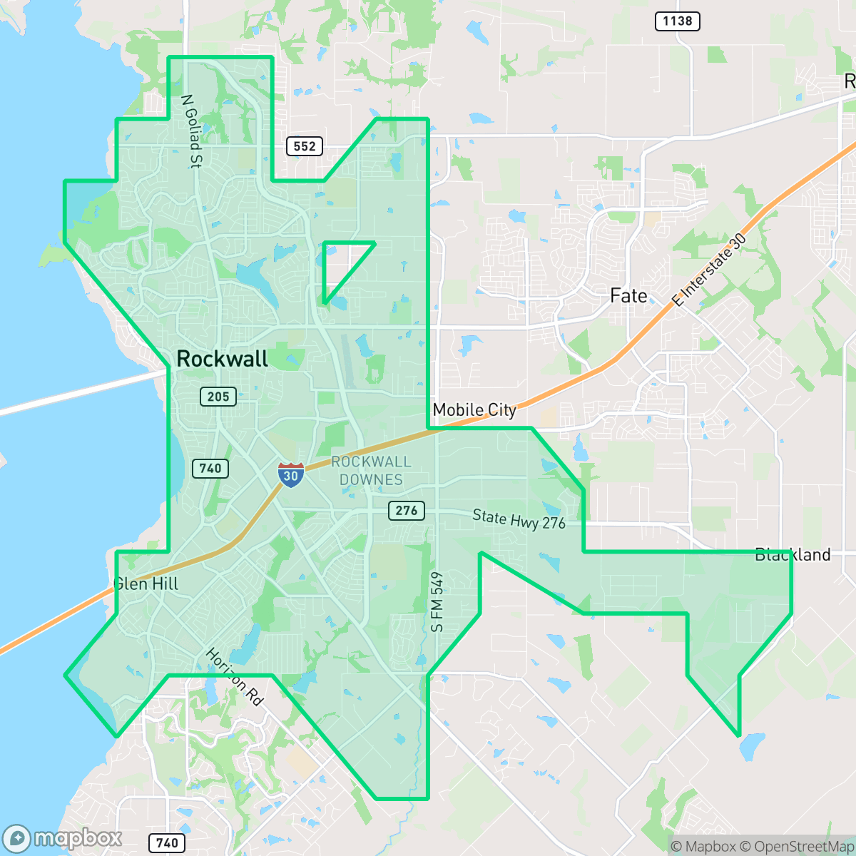 Map showing the location of Rockwall, TX — coverage area