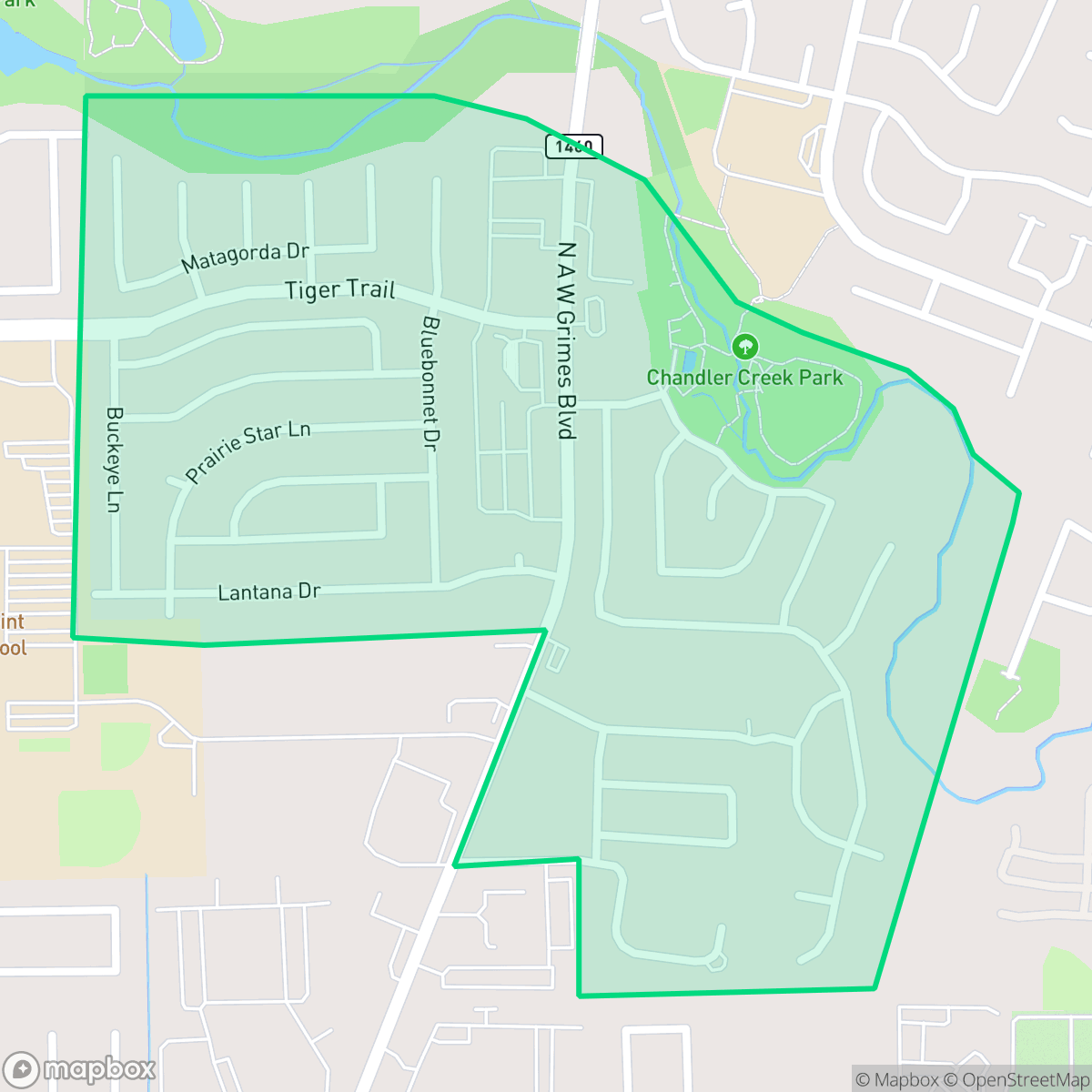 Map showing the location of Meadows of Chandler Creek, Round Rock, TX