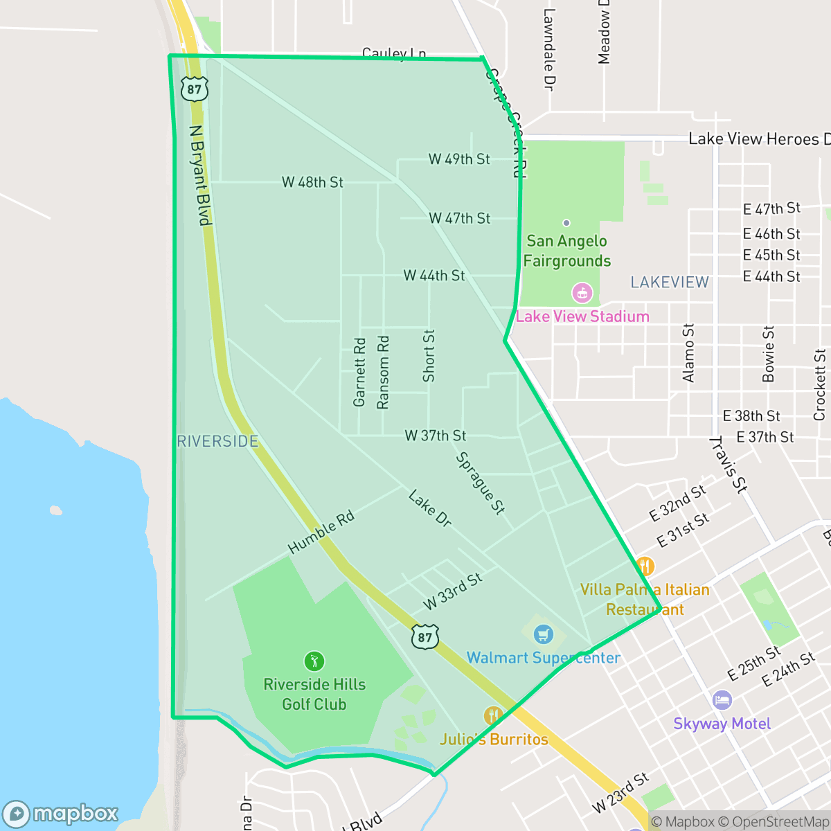 Map showing the location of Riverside, San Angelo, TX