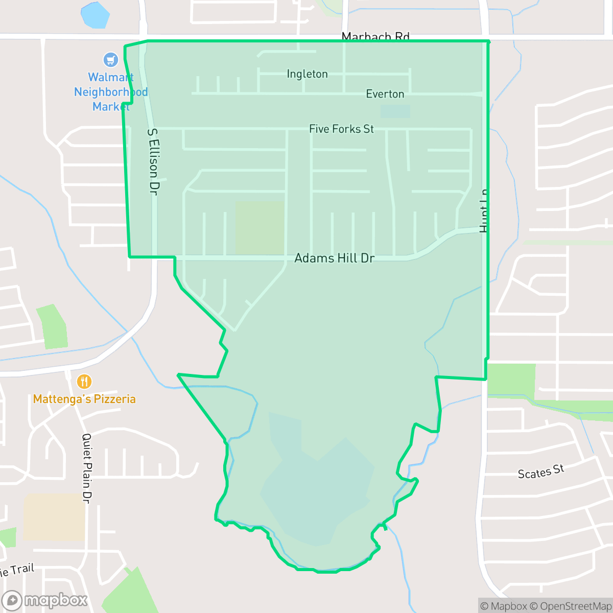 Map showing the location of Adams Hill, San Antonio, TX
