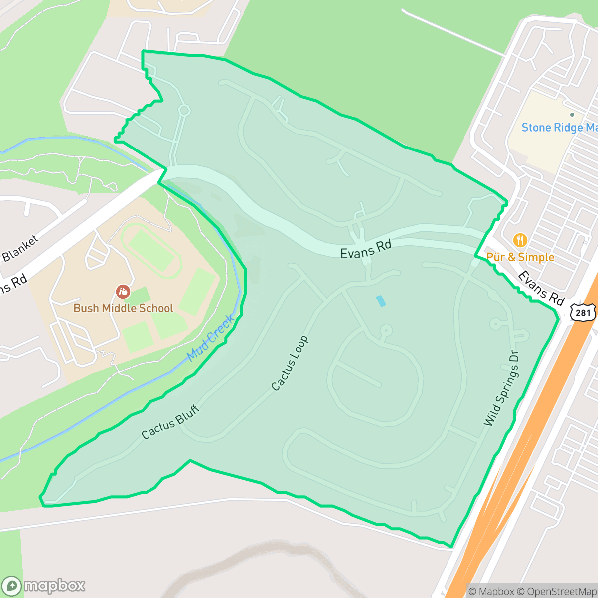 Map showing the location of Big Springs, San Antonio, TX