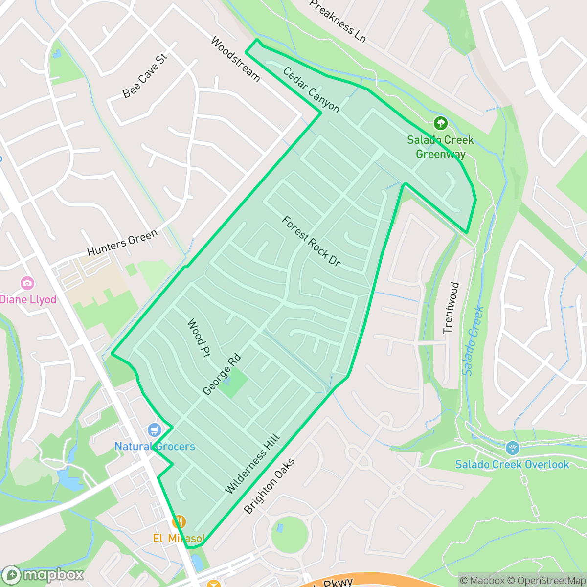 Map showing the location of Castle Hills Forest, San Antonio, TX