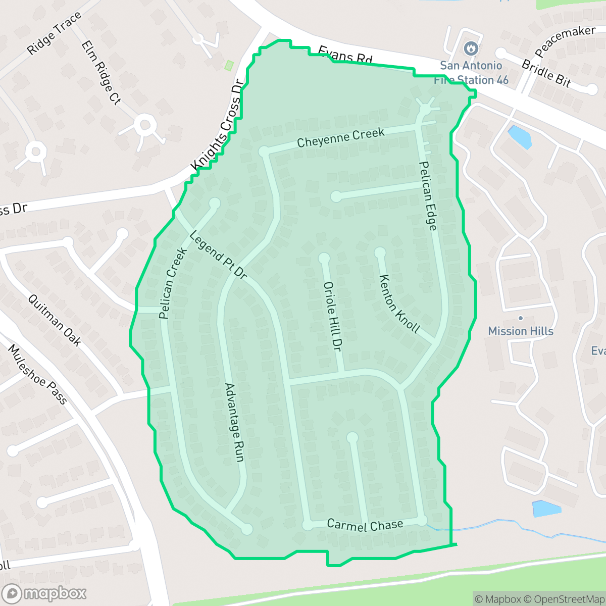 Map showing the location of Champions Springs-Sundance at Stone Oak-Stone Oak, San Antonio, TX