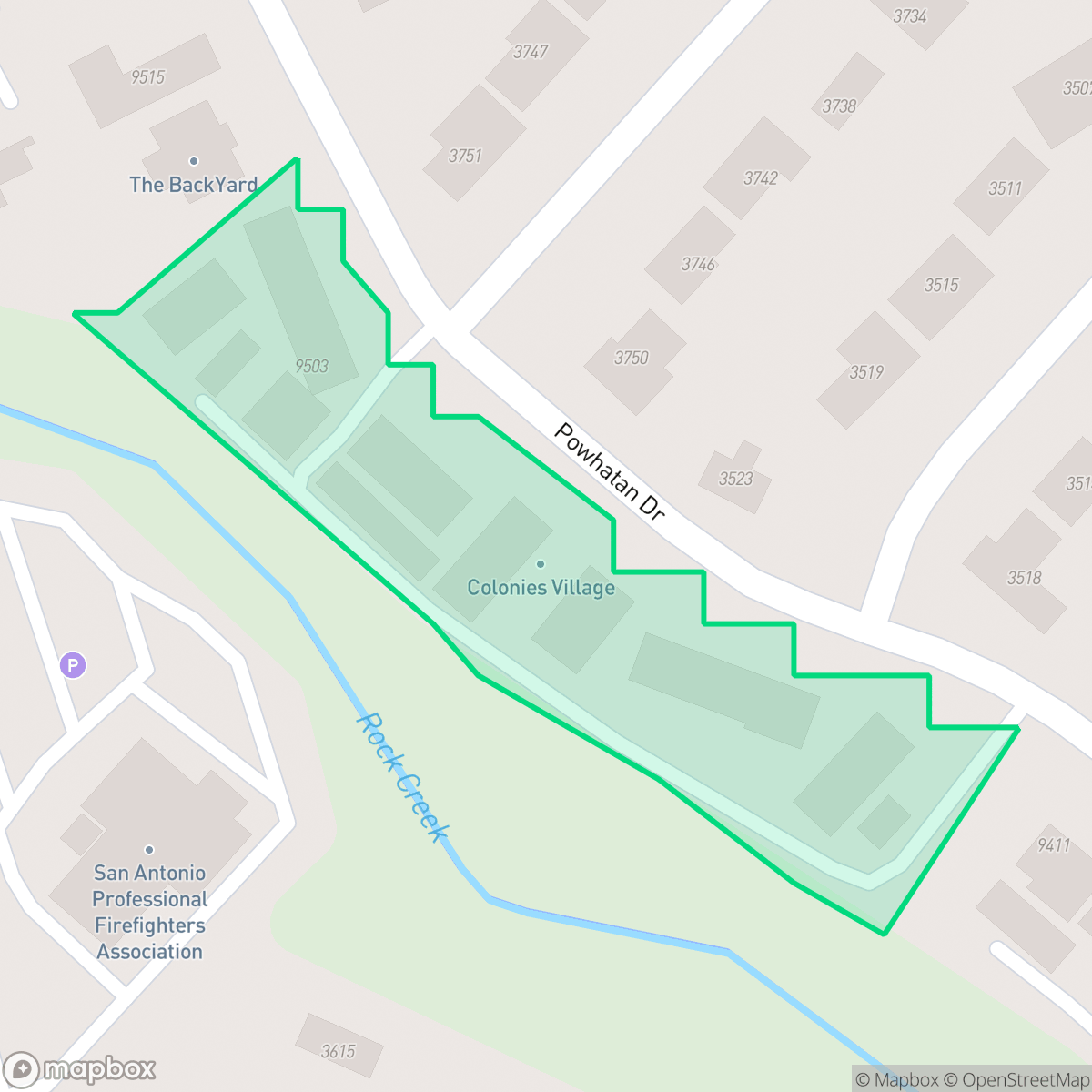 Map showing the location of Colonies Village-Vance Jackson, San Antonio, TX