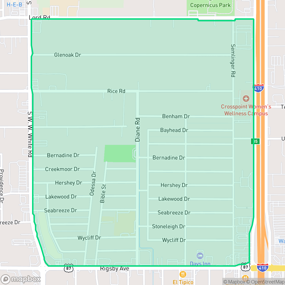 Map showing the location of Dellcrest Area, San Antonio, TX