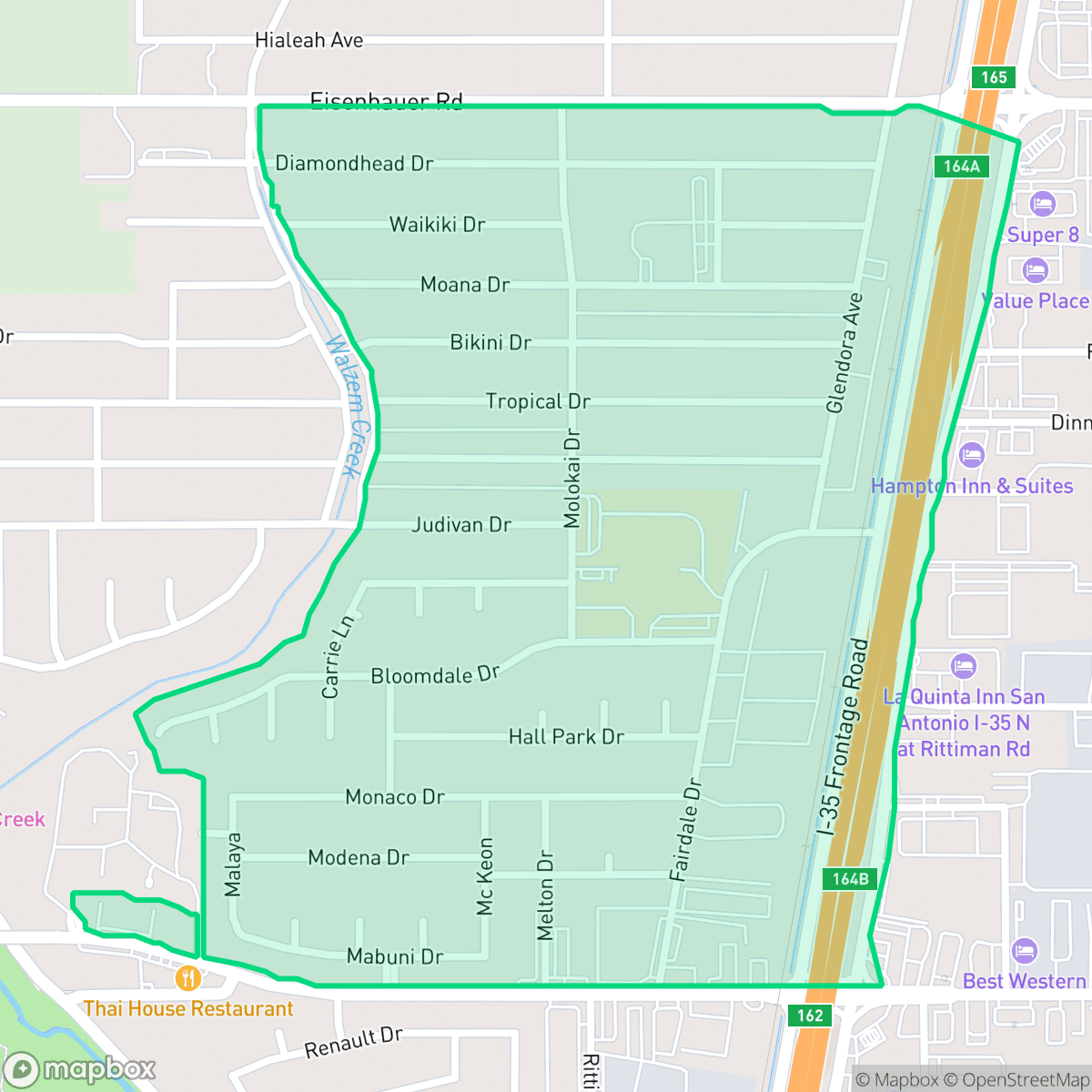 Map showing the location of East Terrell Hills, San Antonio, TX