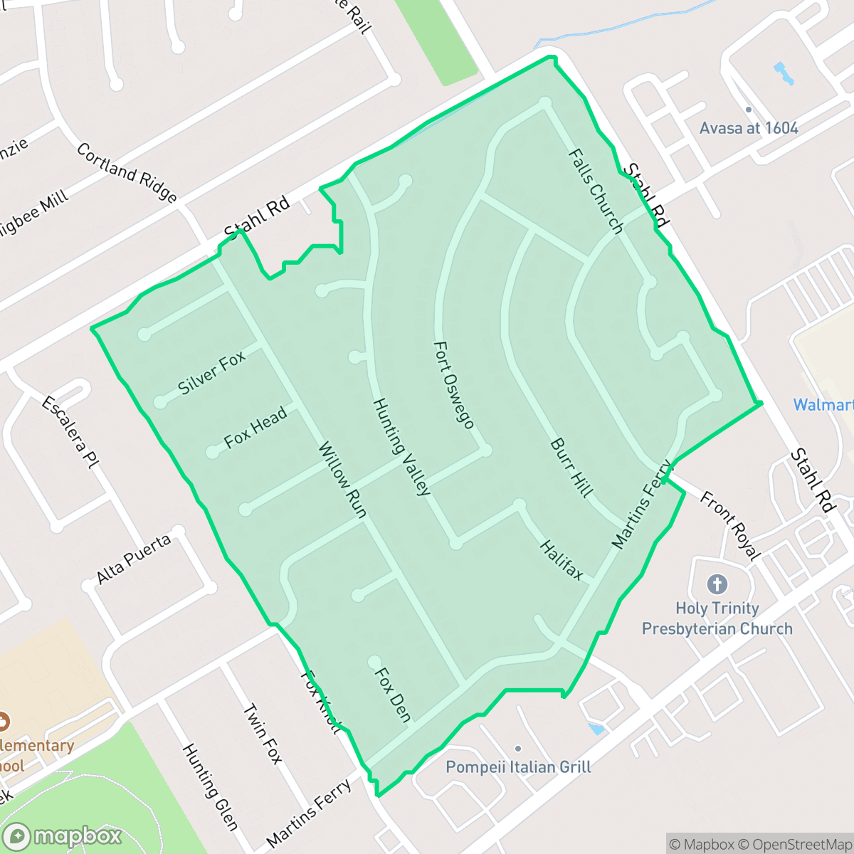 Map showing the location of Fox Run, San Antonio, TX