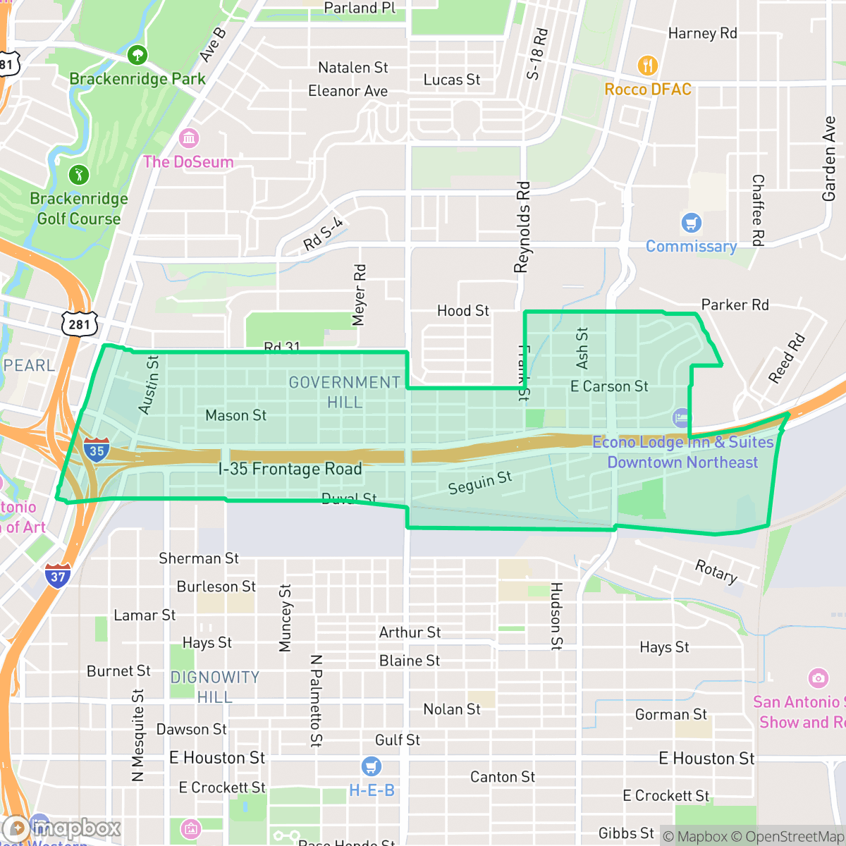 Map showing the location of Government Hill Alliance, San Antonio, TX