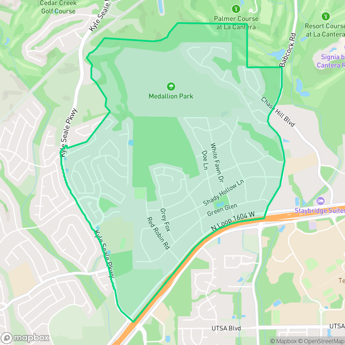 Map showing the location of Hills and Dales, San Antonio, TX