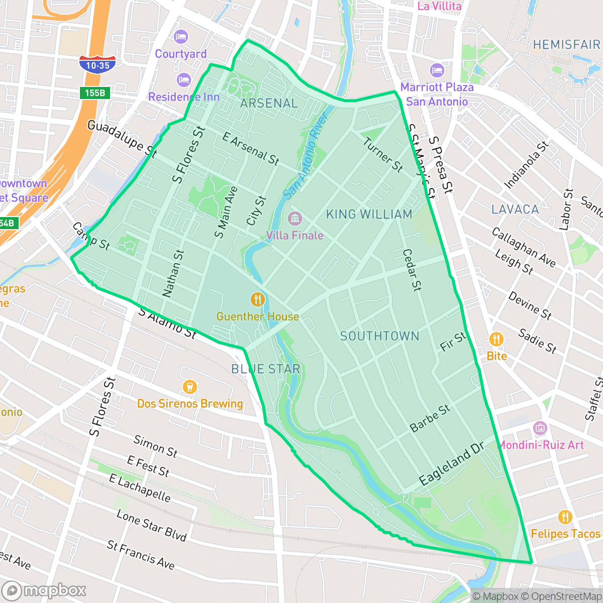 Map showing the location of King William, San Antonio, TX