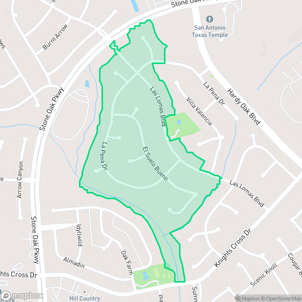 Map showing the location of Las Lomas-Stone Oak, San Antonio, TX