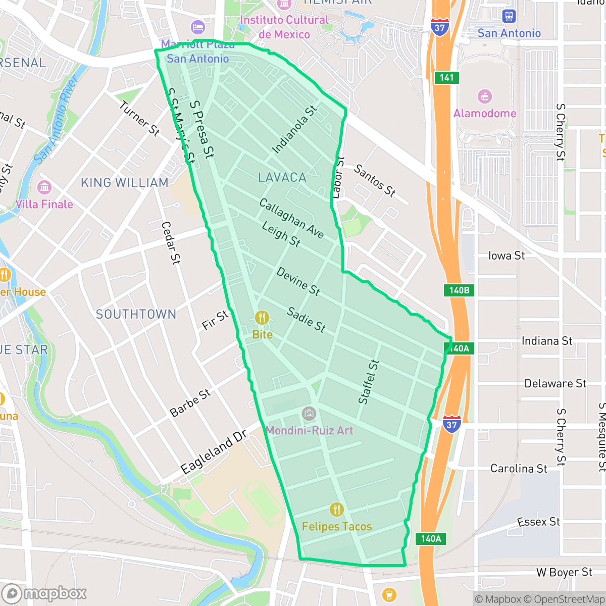 Map showing the location of Lavaca, San Antonio, TX