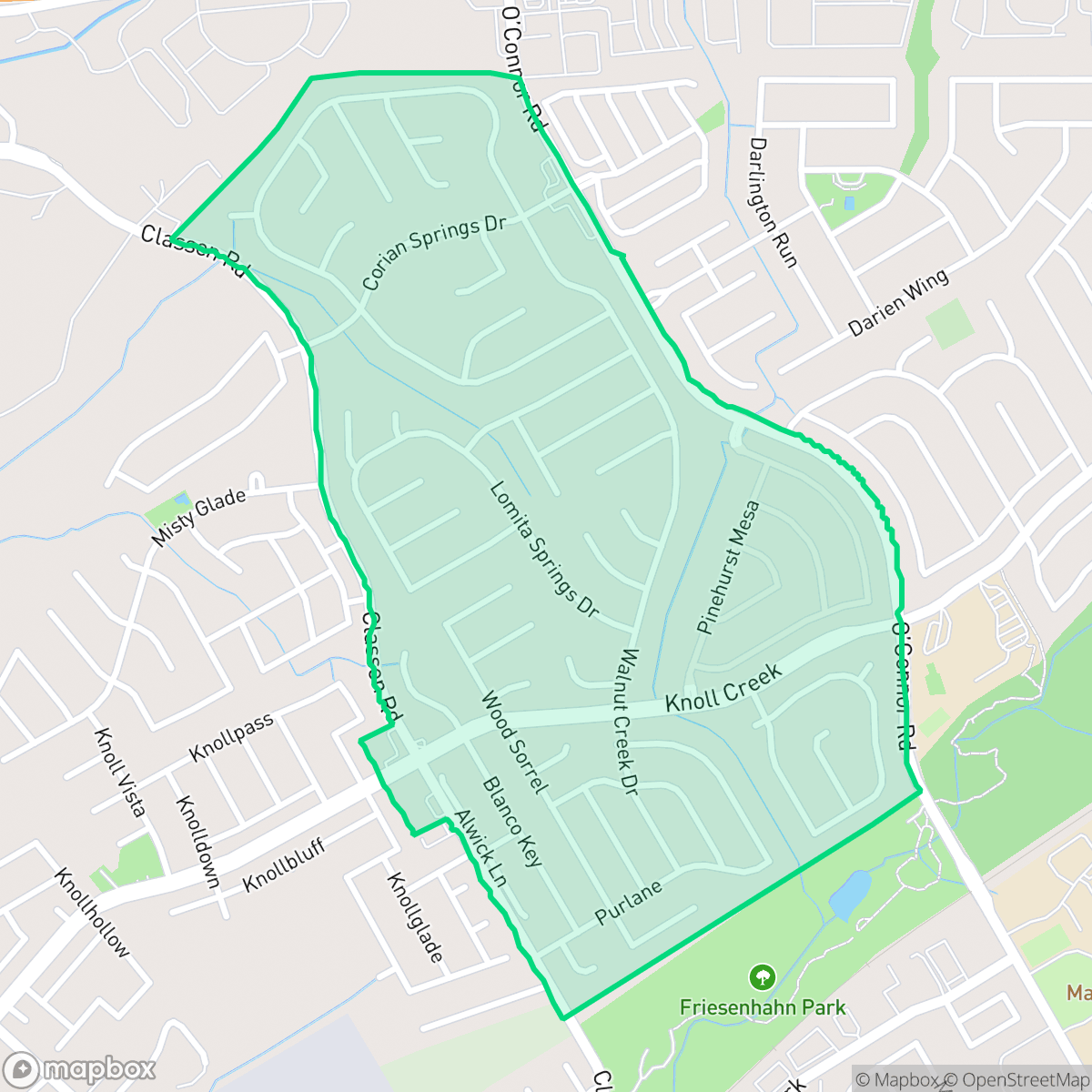 Map showing the location of Longs Creek, San Antonio, TX