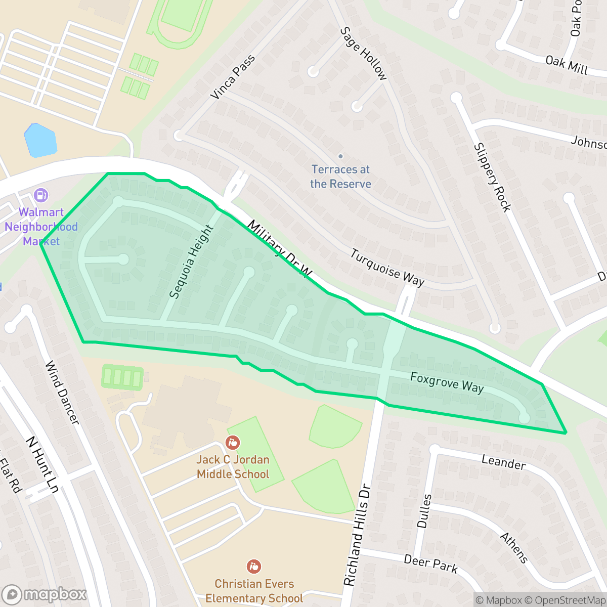 Map showing the location of Meadows at the Reserve, San Antonio, TX