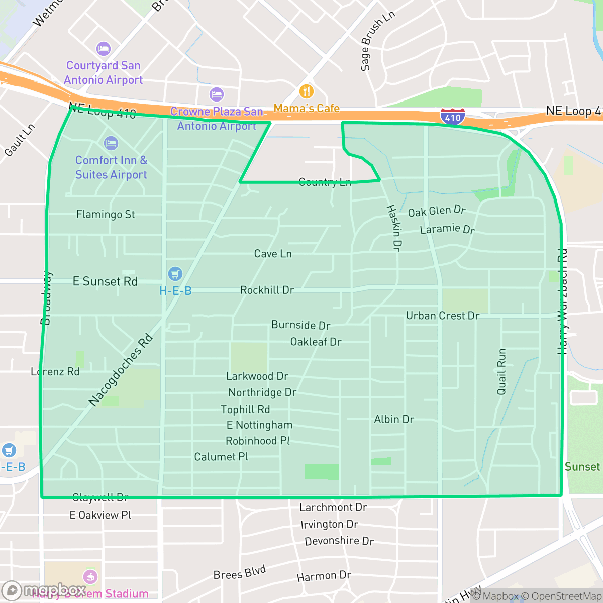 Map showing the location of Oak Park - Northwood, San Antonio, TX
