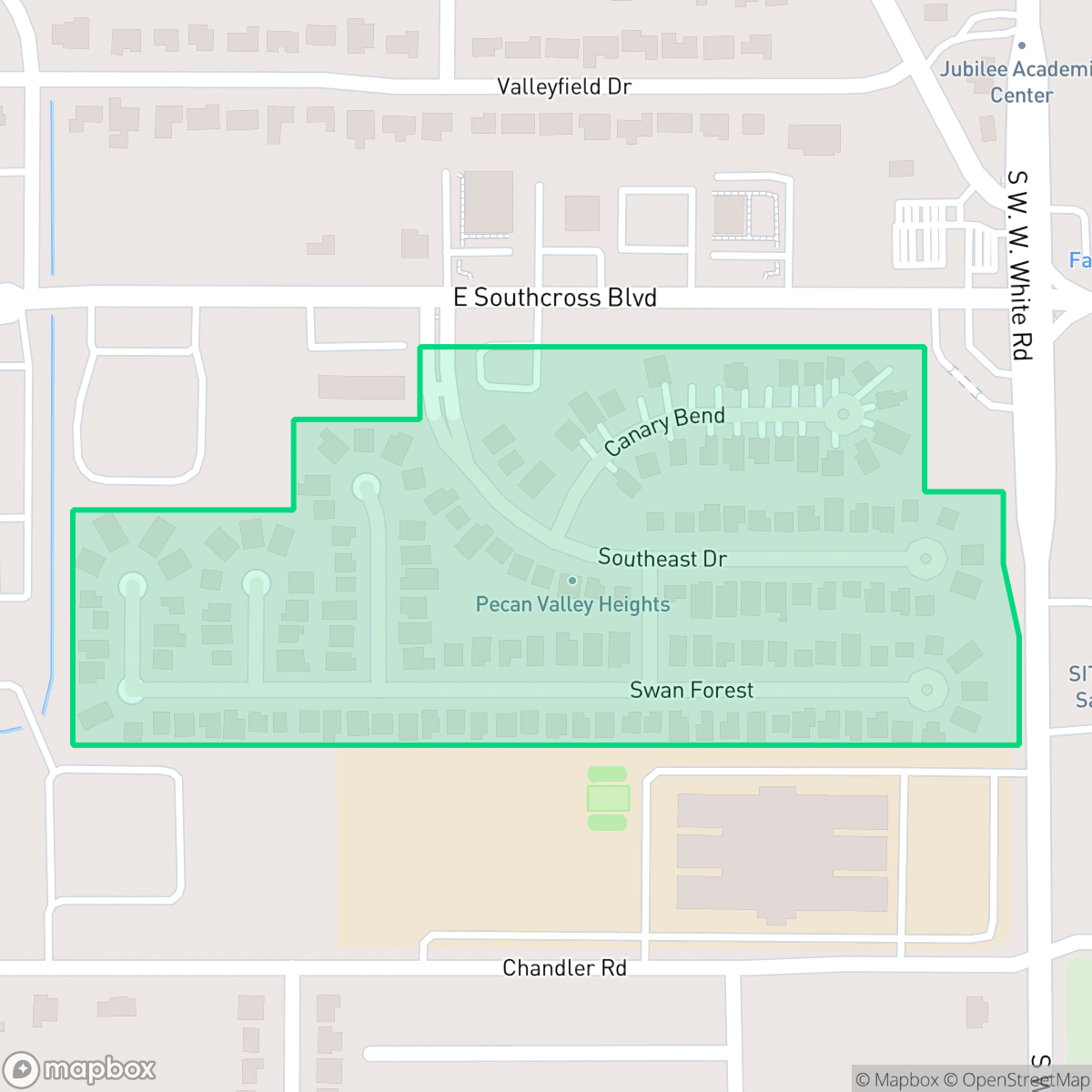 Map showing the location of Pecan Valley Heights-Pecan Valley, San Antonio, TX