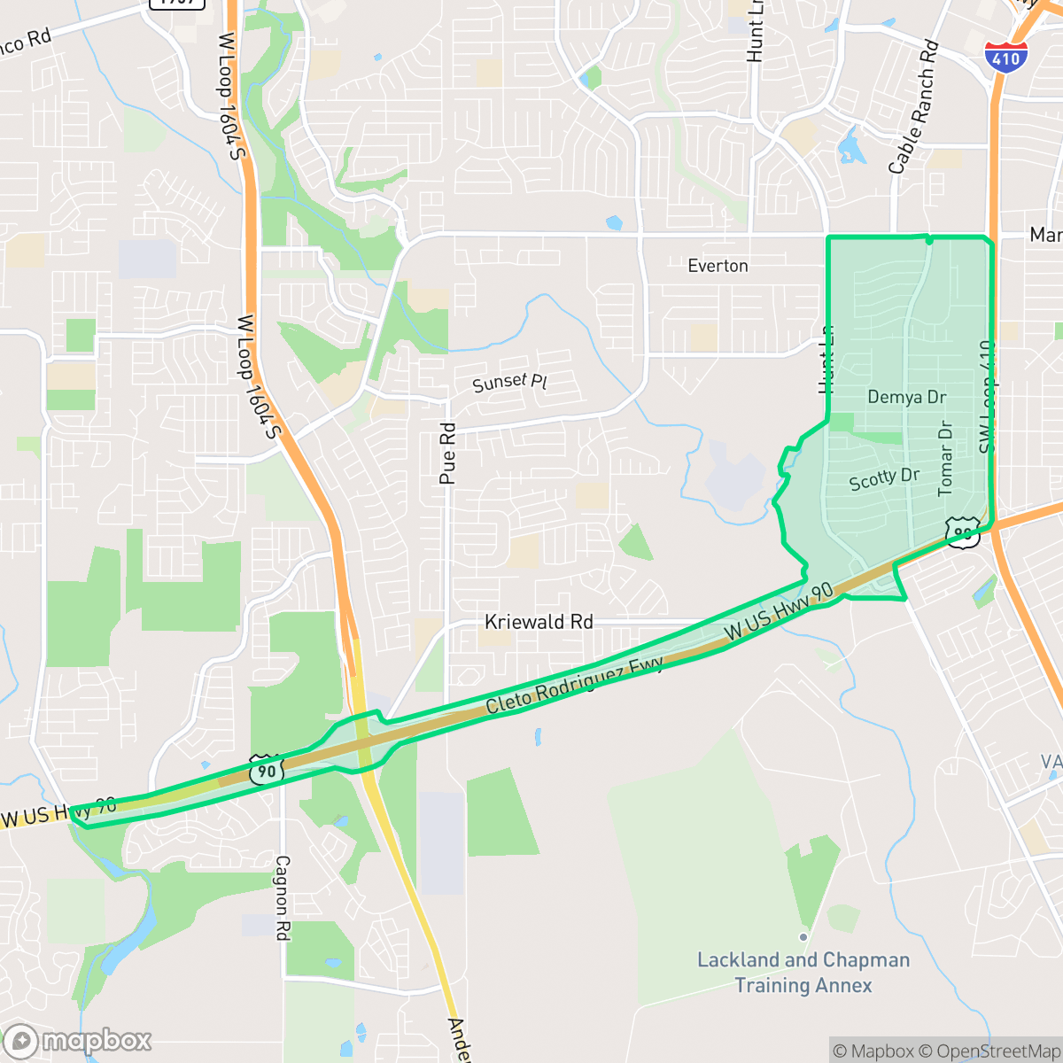 Map showing the location of Rainbow Hills, San Antonio, TX