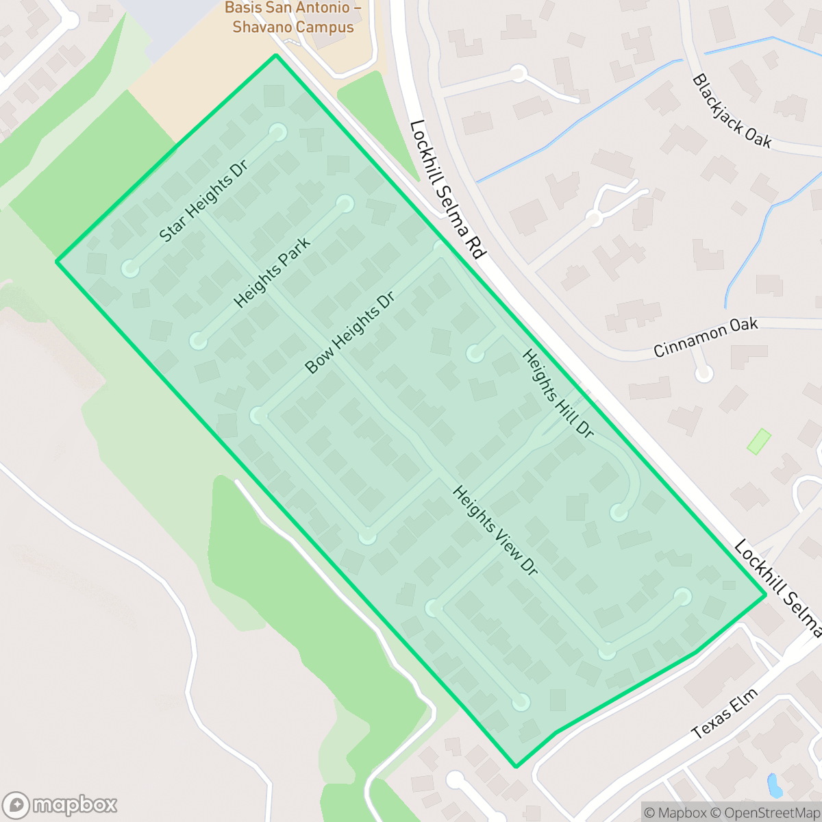 Map showing the location of Shavano Heights, San Antonio, TX