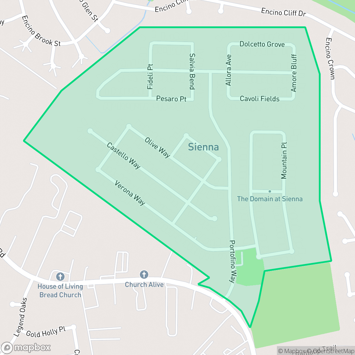 Map showing the location of Sienna, San Antonio, TX