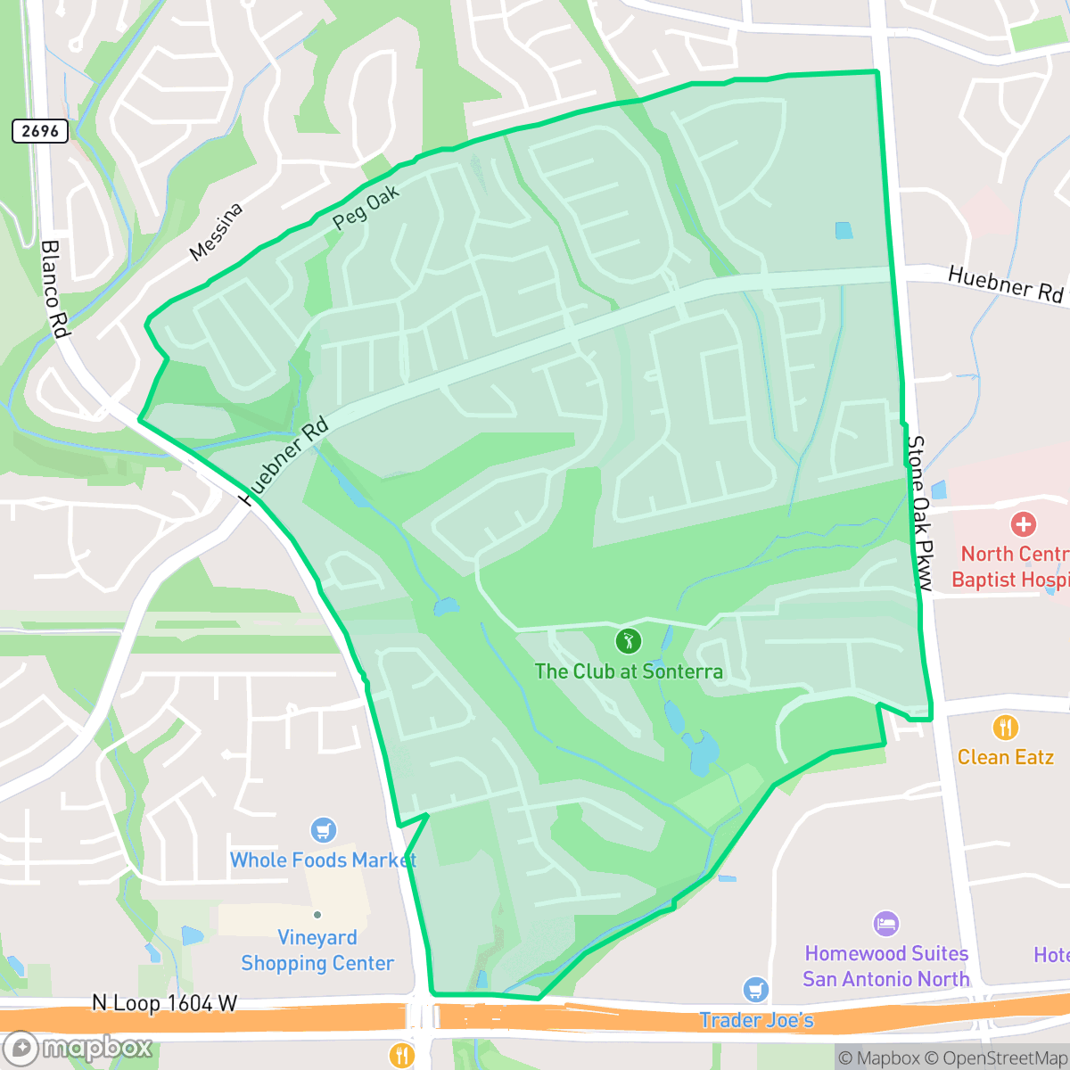 Map showing the location of Sonterra-Stone Oak, San Antonio, TX