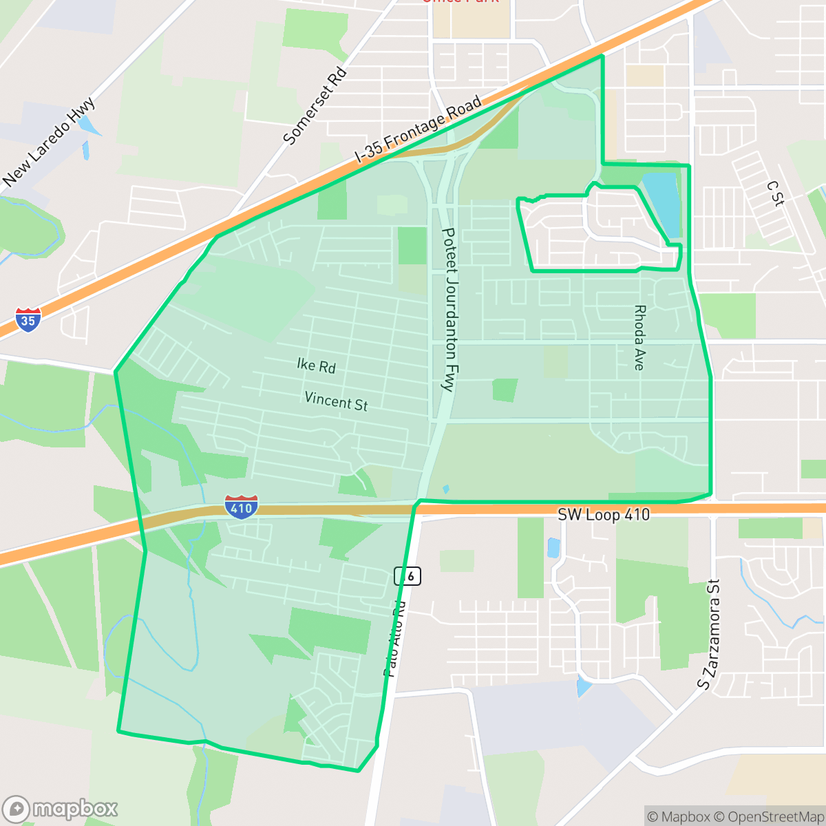 Map showing the location of South Southwest, San Antonio, TX
