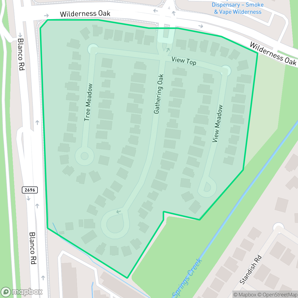 Map showing the location of Stone Oak Meadows, San Antonio, TX
