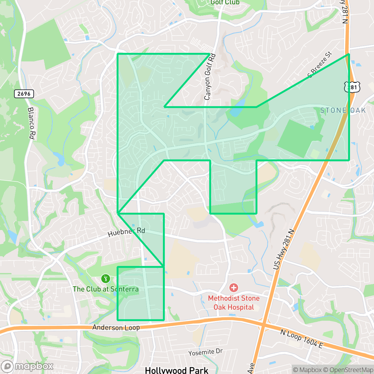 Map showing the location of Stone Oak, San Antonio, TX