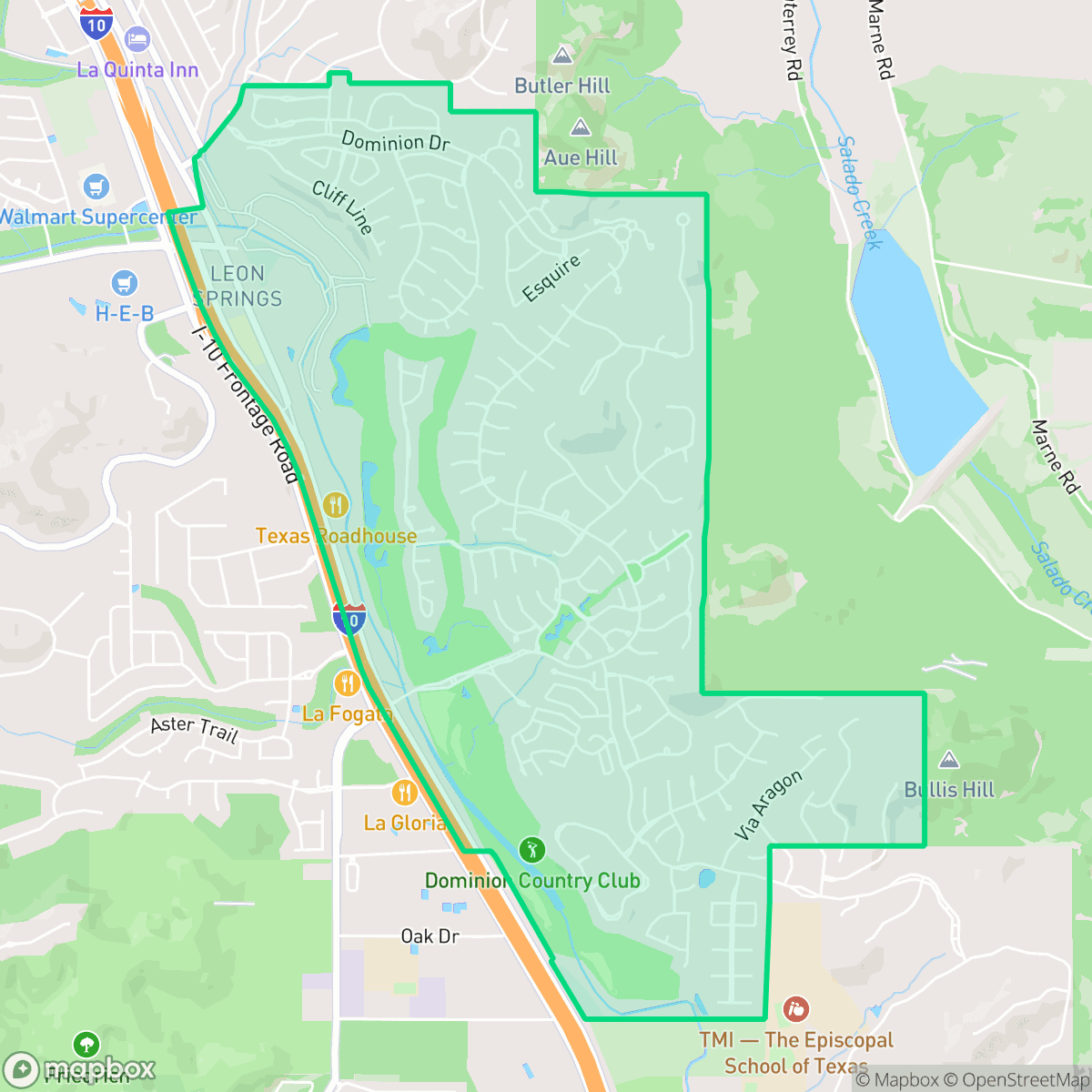 Map showing the location of The Dominion, San Antonio, TX