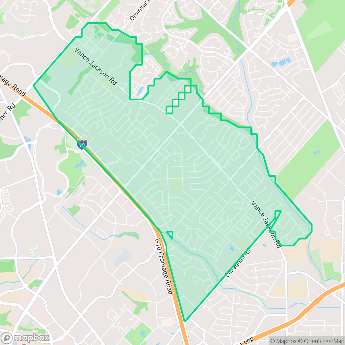 Map showing the location of Vance Jackson, San Antonio, TX