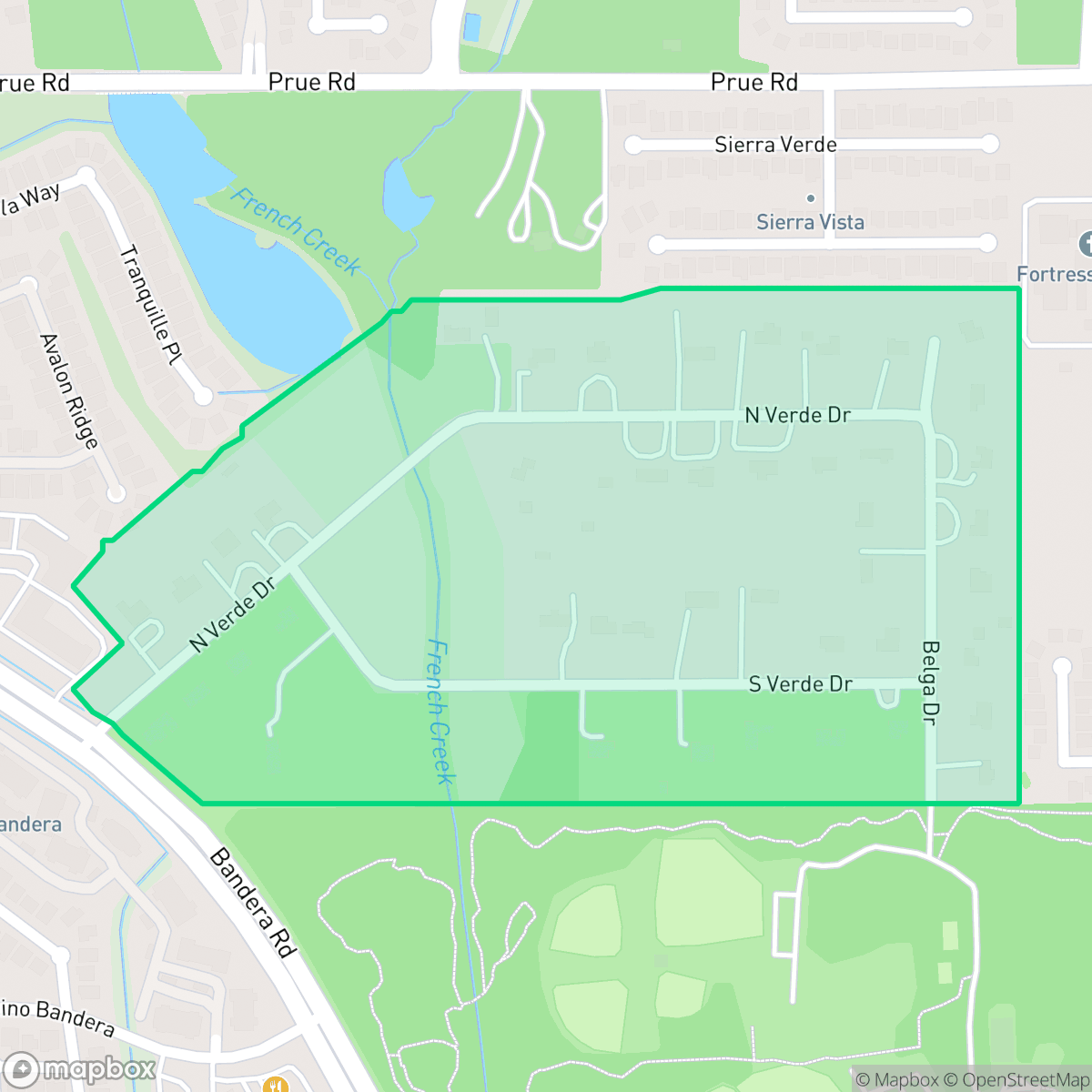 Map showing the location of Verde Hills, San Antonio, TX