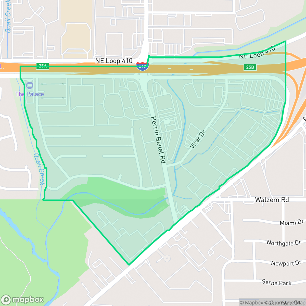 Map showing the location of Village North One, San Antonio, TX