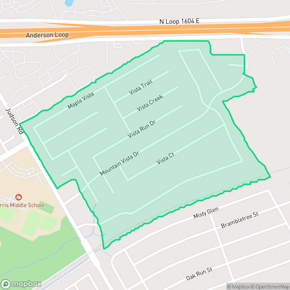 Map showing the location of Vista, San Antonio, TX