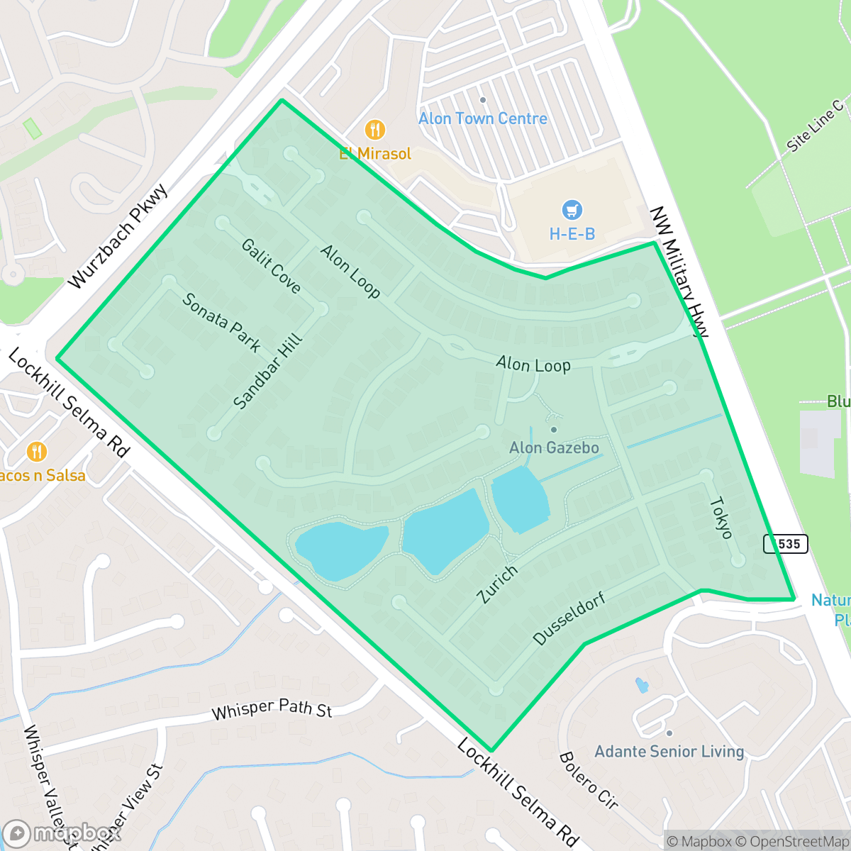 Map showing the location of Woods of Alon, San Antonio, TX
