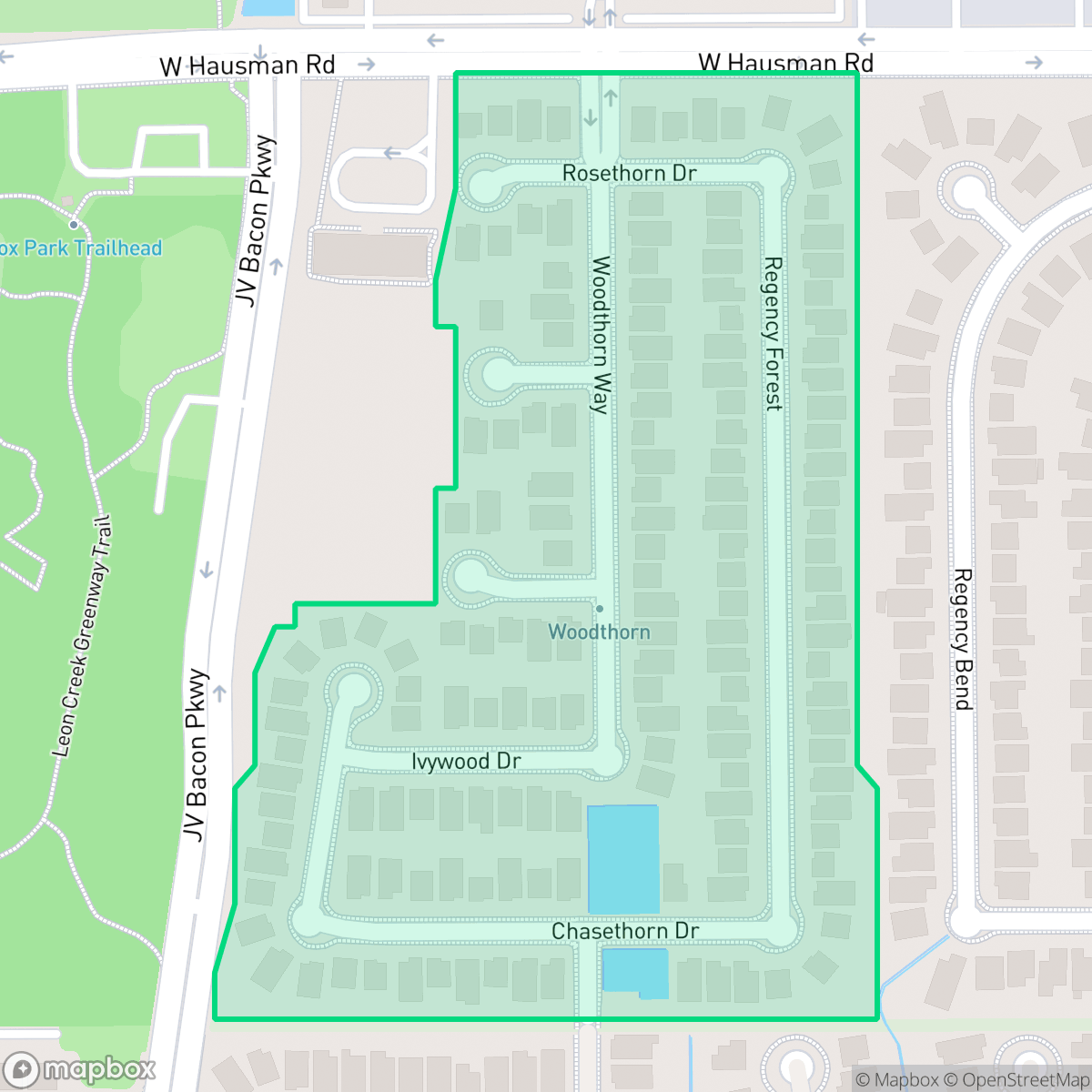 Map showing the location of Woodthorn, San Antonio, TX
